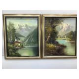 Framed paintings signed by artist, approx 11x13.5