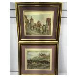 Pair of Hand colored etchings, approx 18x16