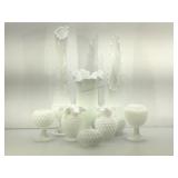 8 Fenton white hobnob glass pieces