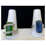 Pr Sterling Rings with Green and Blue stones -