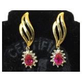 10K Gold Earrings with Rubies and Diamonds - 2.5g