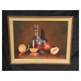 Still Life Fruits and Wine Oil Painting signed by