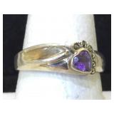 Sterling silver ring with a heart shaped amethyst