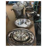 Metal serving pieces some silver plate