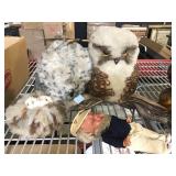 Retro owl collection, wool and feathers on