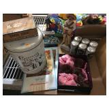 Man cave items decanters beer cans glasses and