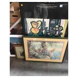 Four framed artworks 13" x 17" to 27" x 39"