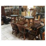 Wood dining table w/glass top