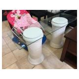Hall table w/glass top and composite pedestals