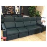 Dark blue theater recliner set, approx 9 ft long