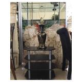 Brass table top lamp and side table , approx 32