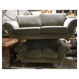 Light green couch and loveseat, approx 102 inches