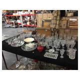 Table top assorted Depression glass and repro