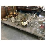 Table top assorted Depression glass and repro