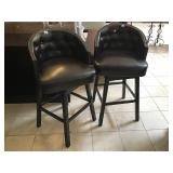 Pair of leather bar stools with Hobnail accents