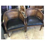 Vintage wood chairs with woven back