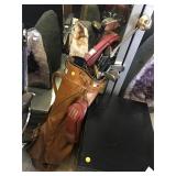 Leather golf bag w/golf clubs