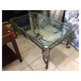 Metal frame coffee table w/glass top