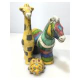 Zebra, Giraffe, and bug statues made in South