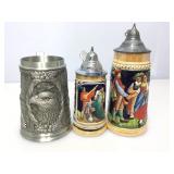 3 Steins Franklin Mint Pewter & German