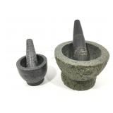 Two Stone Mortar & Pestle Sets. One Molcajete.