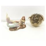 Porcupine Puffer Fish Taxidermy and Mermaid