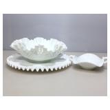 Fenton hobnail dish, bowl and platter.