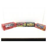 4 die cast model cars.