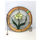 Round hanging stained glass flower 13in.