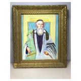 Painting On Canvas of Rabbi w/ Torah. Framed to