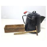 Vintage Kraft cheese box with aluminum kettle and