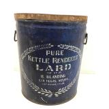 Large Metal Lard Tin. Pure Kettle Rendered Lard