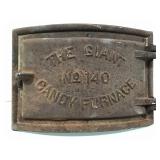 Vintage Cast Iron Furnace Door Marked The Giant