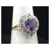 10k gold ring with amethyst and diamonds 2.1g