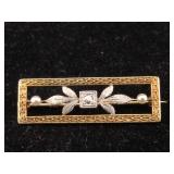14k gold pin with diamonds 1inch 2.3g