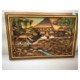 3d Wooden relief cottage scene with clock and