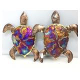 2 copper metal drip art sculptures. Turtles.