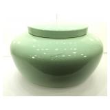 Large celadon lidded vases. 14 in wide x 10 in