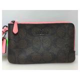 Coach pink brn signature Dual zip wristlet. NWT.