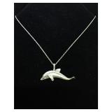 .925 silver Dolphin pendant on 16 in necklace.
