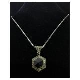 .925 silver Blk Onyx, Marcasite pendant on 20 on