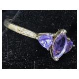 Sterling Silver Ring With Purple Glass Size 8