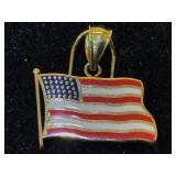 14K Gold American Flag Pendant 0.5 inches 2.6g