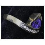 14K Gold Ring with Diamonds and amethyst 
Size 6