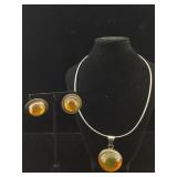 Sterling necklace and earrings with Amber 56g