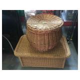 Wicker basket and storage, approx 29 inches long