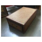 Wood coffee table w/drawers, approx 43 inches