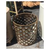 Metal stool with mirror accents, missing top,