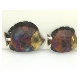 2 Metal copper drip fish art sculptures.