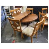 Wood dining table w/6 chairs and extra leaf,